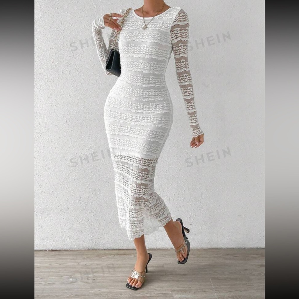 SHEIN VCAY Solid Lace Bodycon Dress - Picture 6 of 14